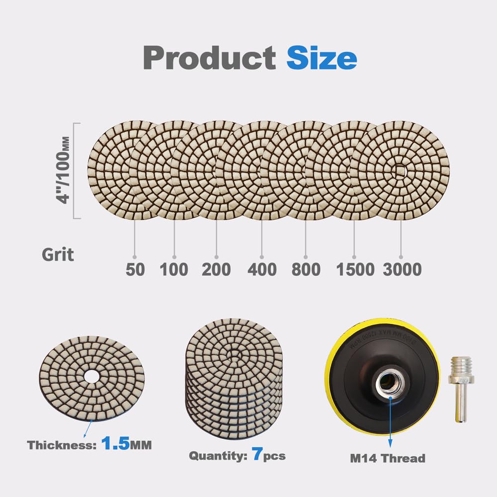 HIGHDRIL Dischi Diamantati per Lucidatura (set da 7 pezzi) e HIGHDRIL Tamponi Diamantati 125mm