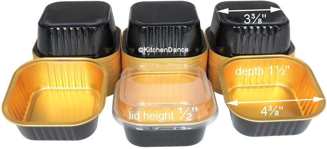 KitchenDance Disposable Aluminum 4 1/4" x 4 1/4" Square 11 ounce Dessert Pans W/Lids - #A-24P (50, Black): Home & Kitchen