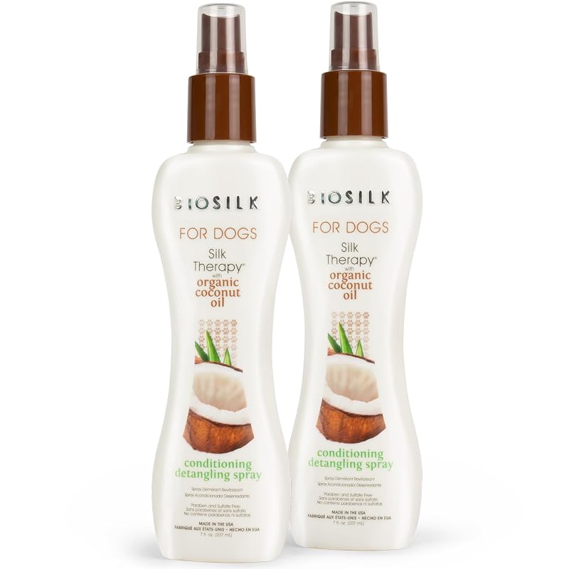 BioSilk Spray Desembaraçador para Cães com Óleo de Coco, 210 mL, Pacote com 2