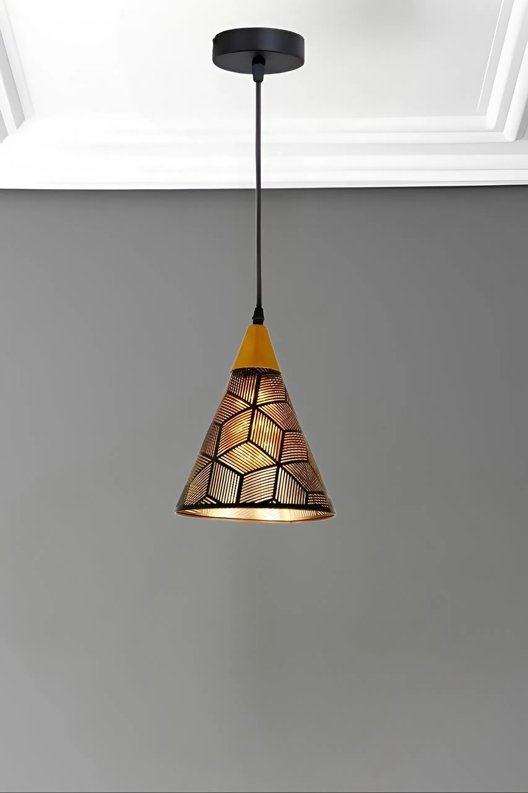 twixle Golden Metal Laser Cutting Cone Pendant Lamp, Hanging Ceiling Lamp for Living Room, Bedroom, Balcony, Restaurant, Hanging Light for Home Decor (Golden Cone) (Without Bulb)-image-41