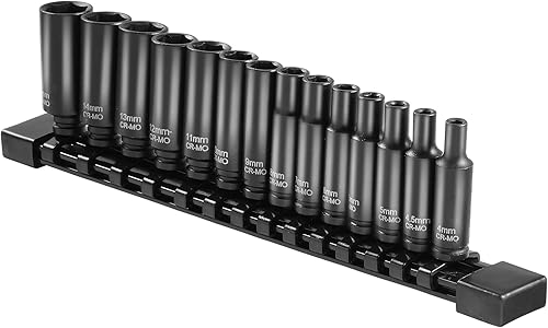 Miniatura 44 de VEVOR Juego de dados de impacto de 3/4 pulgadas, 29 piezas, enchufes de 6 puntos, construcción resistente, CR-M0, juego de llaves de vaso de 3/4