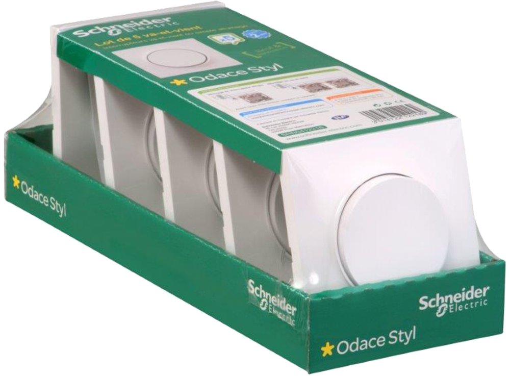 Lot de 5 va et vient avec plaque de finition - Blanc - Odace - Schneider
