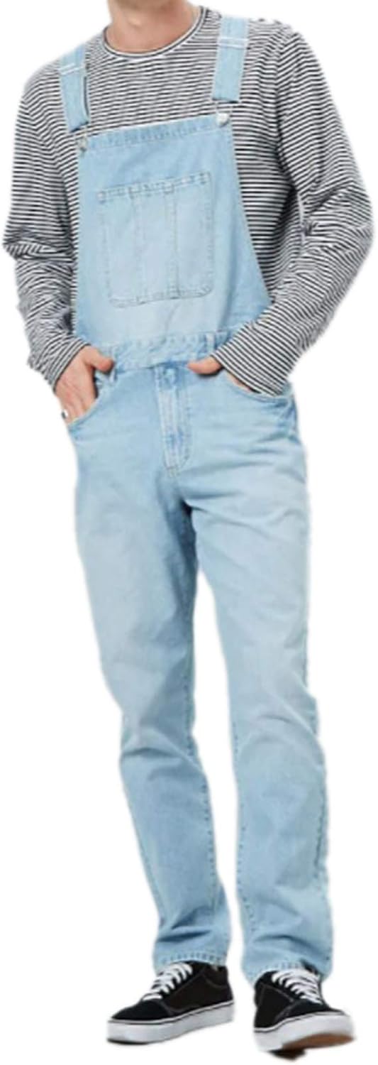 WSLCN Mens Denim Bib Overalls Jeans Jumpsuit Adjustable Strap Suspender Pants