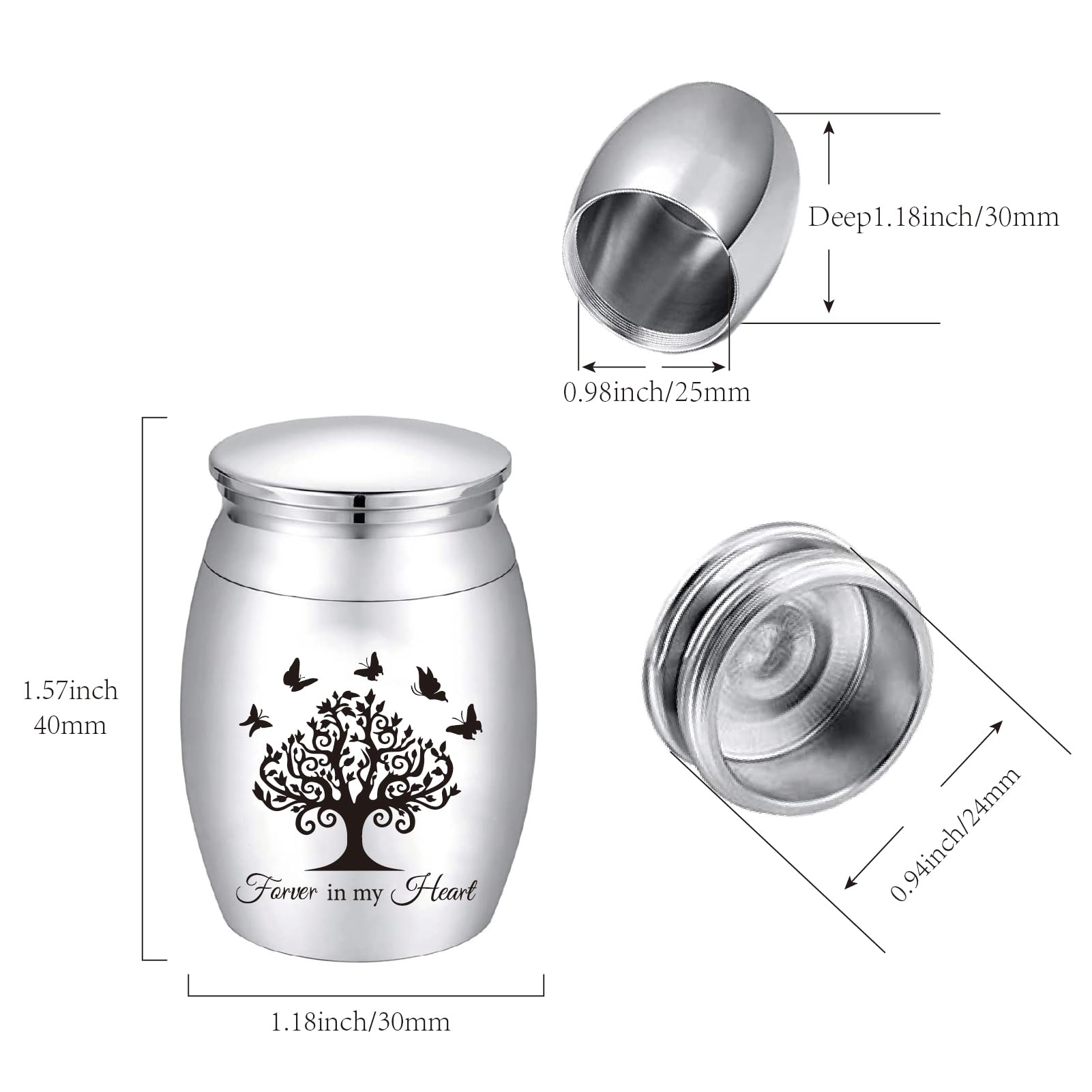 CREATCABIN Tree of Life Small Urns for Ashes Mini Keepsake Urns Butterflies Alloy Miniature Ash Holder Unique Tiny Sharing Token Urn Cremation Memorial for Human Pets 1.6x1.2Inch-Forever in My Heart - Image 2