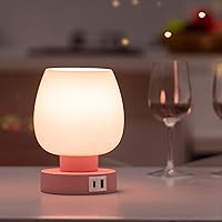 Vista 1 de Lámpara de Mesa de Noche Táctil - Lámpara Pequeña Rosa para Dormitorio con Puertos de Carga USB C+A, Regulable de 3 Niveles, Lámpara de Escritorio