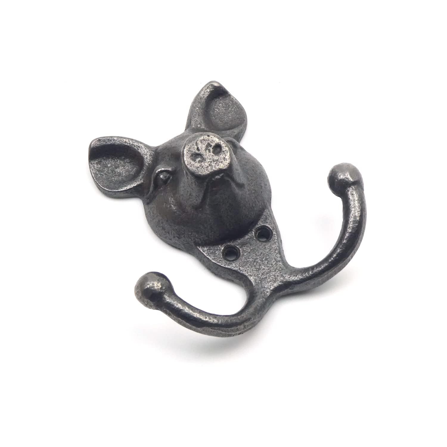 Oakcrafts Grey/Black Cast Iron Novelty Pig Coat Hook - 110Mm X 100Mm