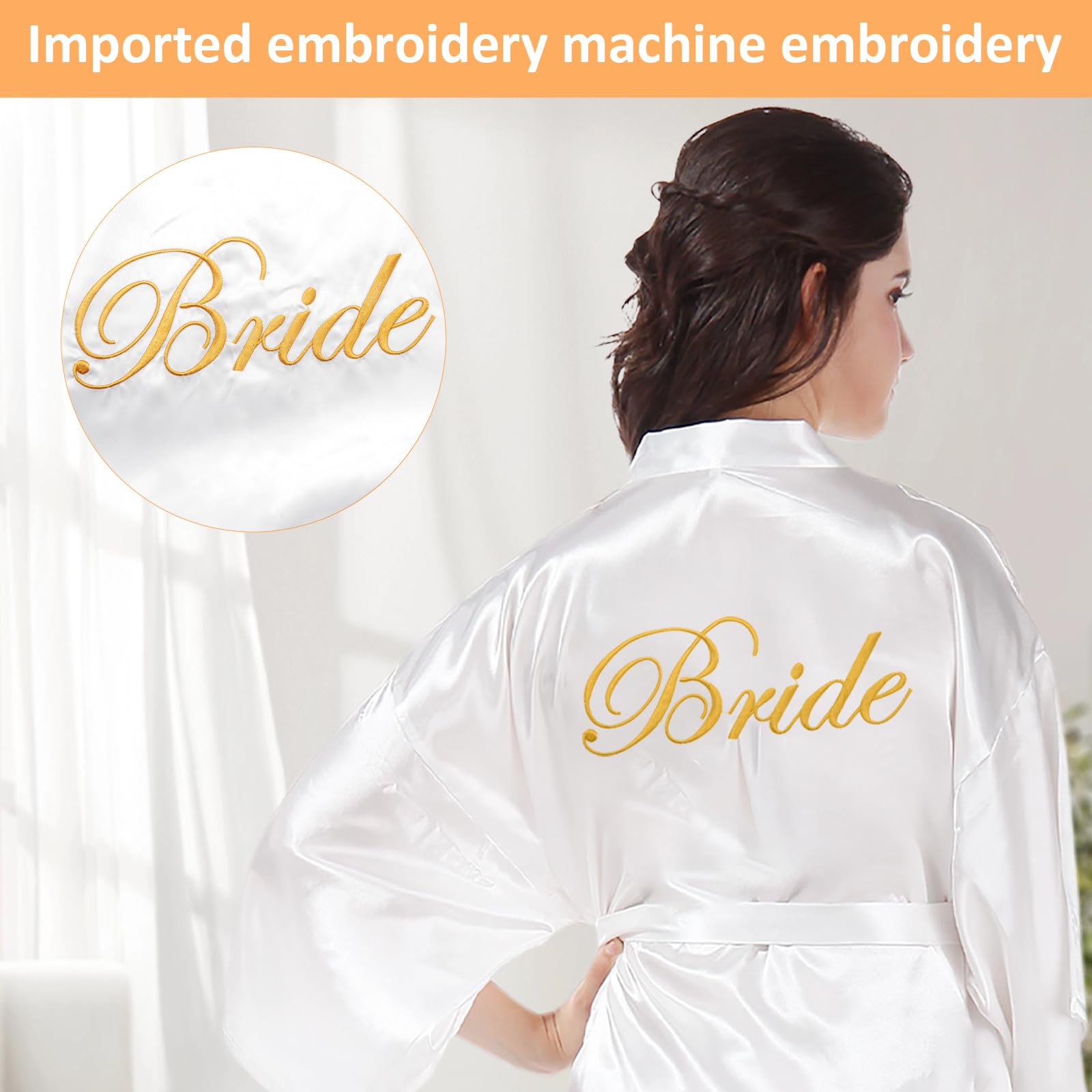 Bride szlafrok damski, szlafrok kąpielowy, satynowy, kimono z dekoltem w kształcie litery V, bielizna nocna z kapciami na wesele, dekoracja imprezowa