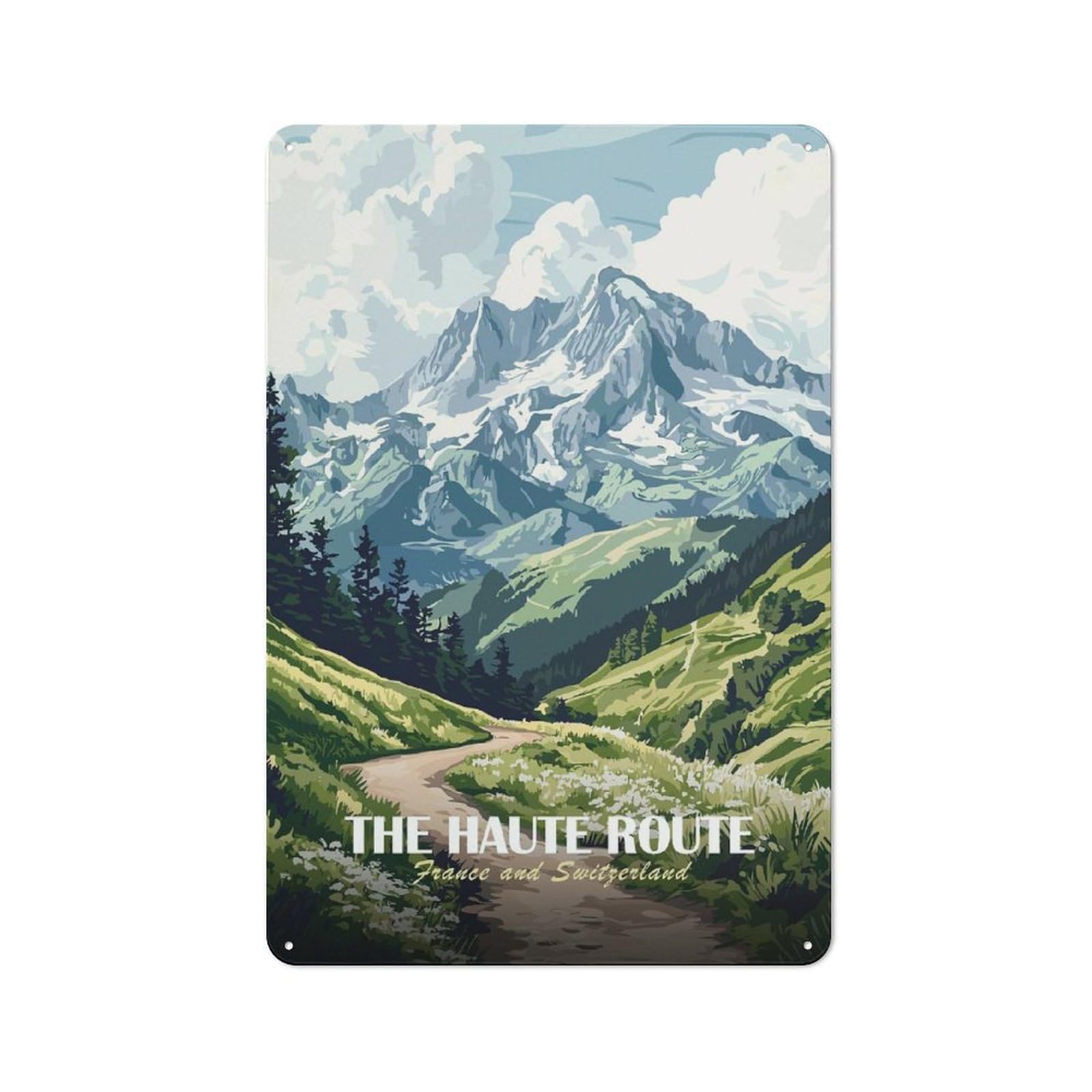 Junmoney Style-22 Vintage The Haute Route France And Switzerland Metal Plaque 30X20cm, Diner Style Decor For Bakery, Diner, Cafe Or Family Room