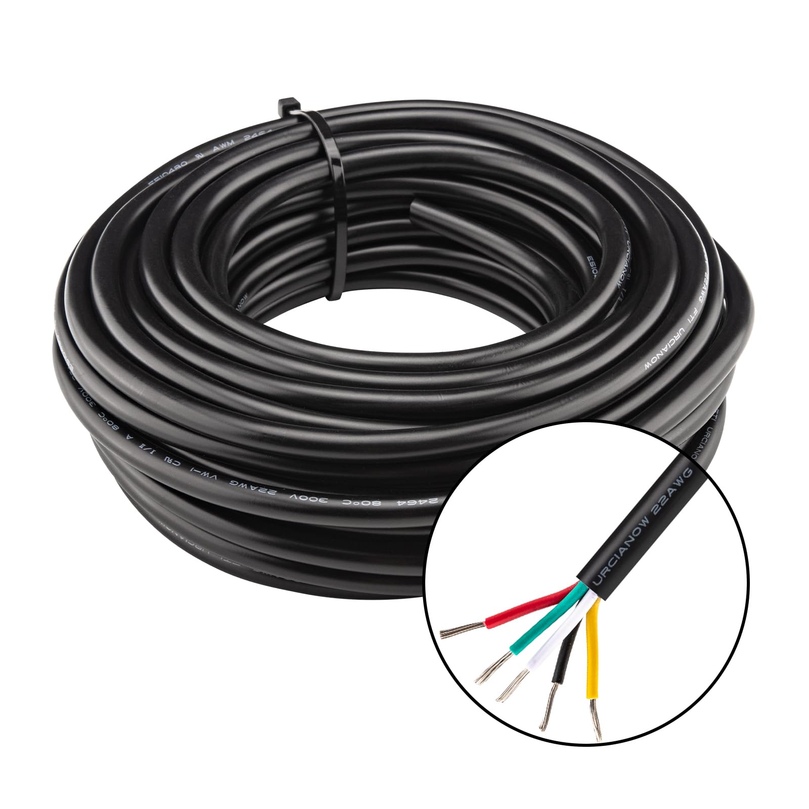 URCIANOW 10 m 5-aderige kabel 5 x 0,3 mm² 22 AWG kabel 5-aderig UL2464 vertind koperen kabel 22 gauge gevlochten draad laagspanning verlenging zwart PVC ommanteld voor keukenapparatuur