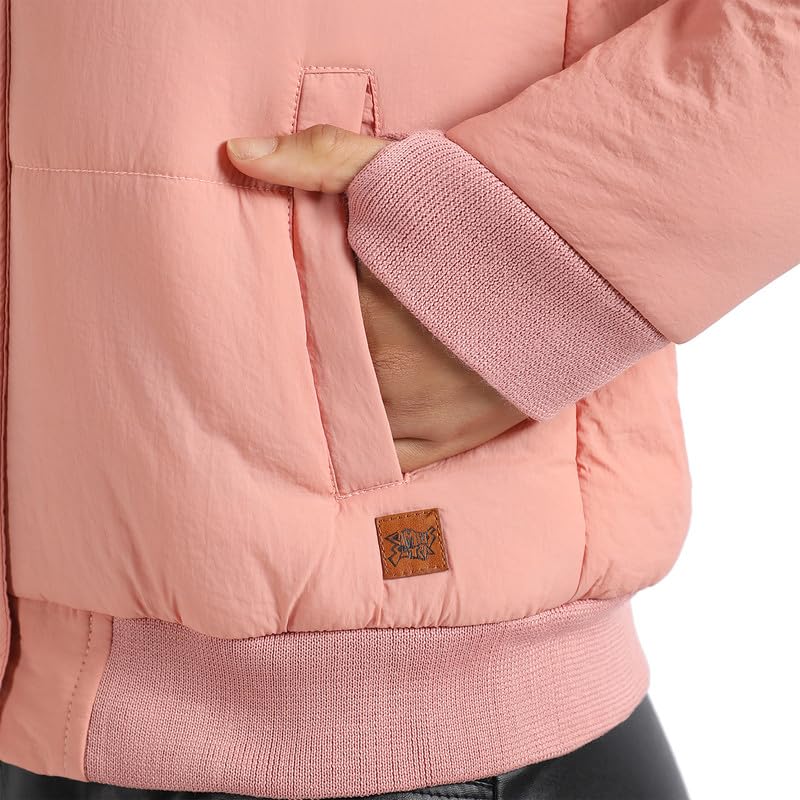 Image of PINACOLADA Women's Pink Puffer Regular Fit Bomber Jacket For Winter Wear | Standing Collar | Full Sleeve | Buttoned | Casual Jacket For Woman & Girl | Western Stylish Jacket For Women