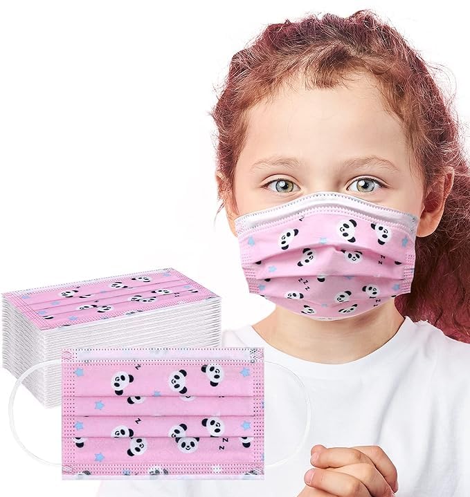 Dreamday Creations 50 Pcs Pink Color Non-Woven Fabric Cute Kids Safety Face Mask, Children’s 3 Ply Protective Ear Loop Disposable Sanitary Face Masks with Panda Print-image-13