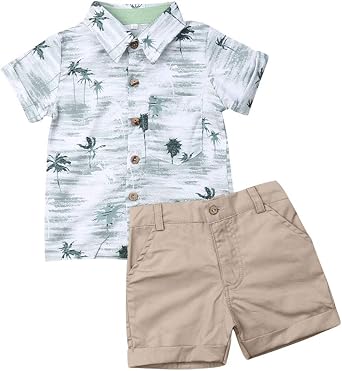 Karwuiio Toddler Baby Boy Summer Outfits Short Sleeve Button Down Print Shirt with Shorts 2PCS Hawaiian Clothes