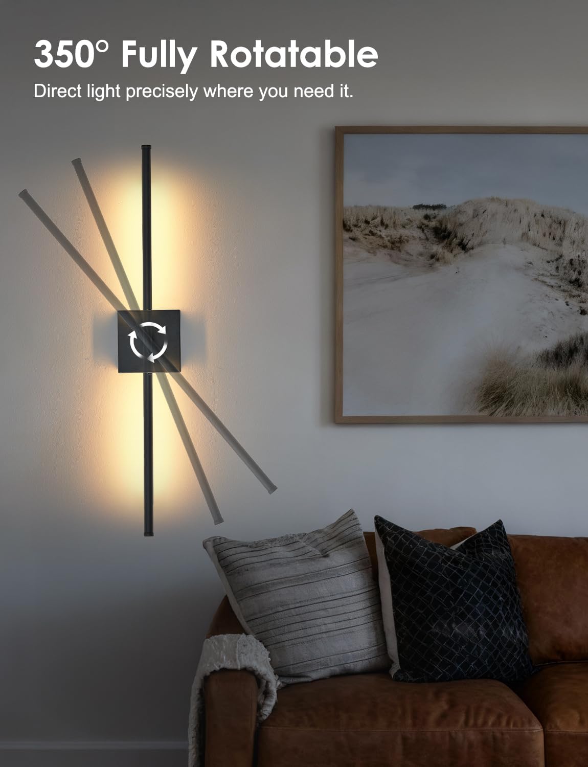 KARTOOSH 27.8 Inch Hardwired Wall Sconces Set of Two, 3000K Warm White Dimmable Modern Wall Sconces, 350° Rotate LED Light Fixtures Wall Lamp for Bathroom Living Room Bedroom Bedside, Black