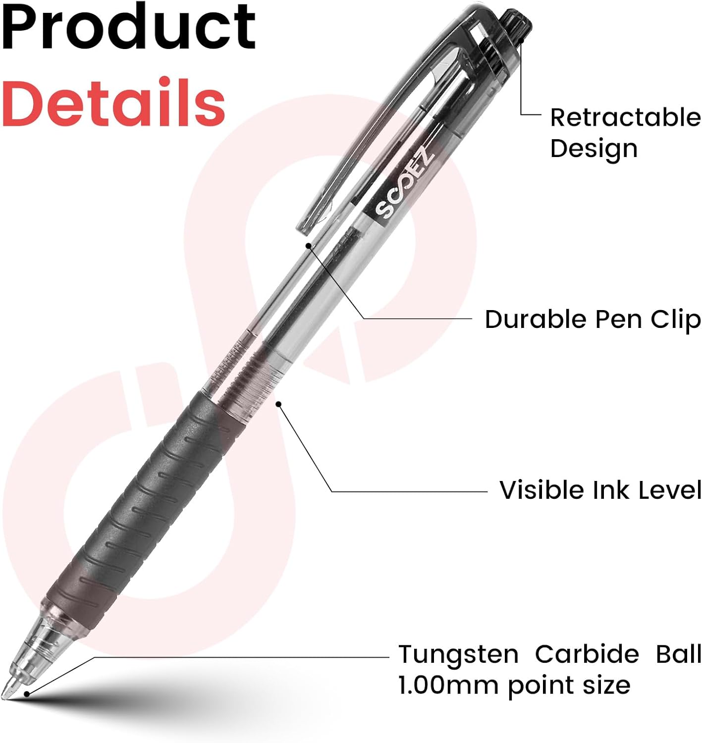 Sooez 40 Pack Bulk Pens Ballpoint Smooth Writing pens, Retractable Black Ink Pen, Medium Point 1.0mm Click Pens for Journaling, Soft Grip Box of Pen Office Supplies for Nurse,Server, Note Taking,Black - Image 4