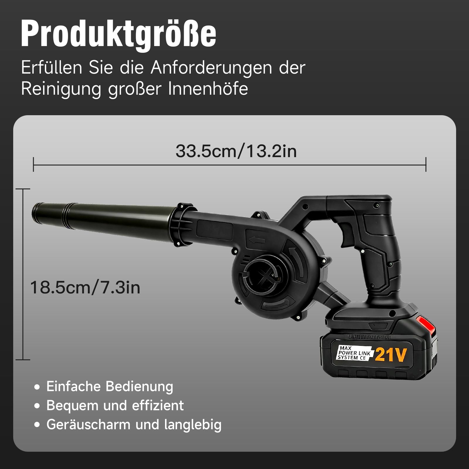 Laubbläser Akku 2 in 1, 21V Laubsauger Kabellos mit 4.0Ah Akku, 19000 U/min Starker Motor, 257km/h Blasgeschwindigkeit, 2,94kPa Saugdruck, Blasen & Saugen, inkl. Staubfangbeutel & Verlängerungsrohr