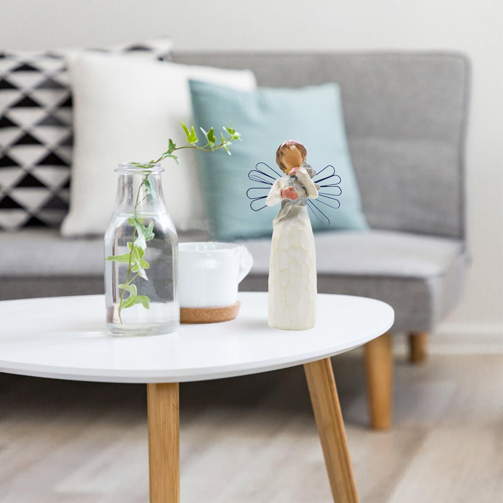 Figura Ángel Esperanza con Perro y Pie, Ángel Guarda para Escritorio de Oficina, Decoración Moderna, Adornos de la Habitación