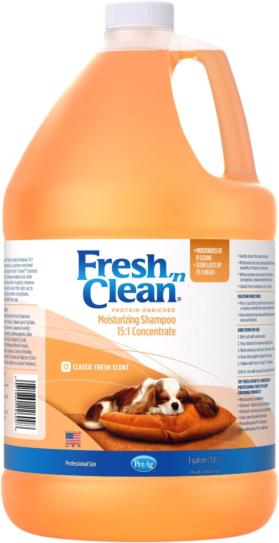 - Fresh ’n Clean Moisturizing Shampoo, Classic Fresh Scent (15:1 Concentrate) - 1 Gallon - Moisturizes with Vitamin E & Aloe Vera - Strengthens & Repairs Coats - Soap Free