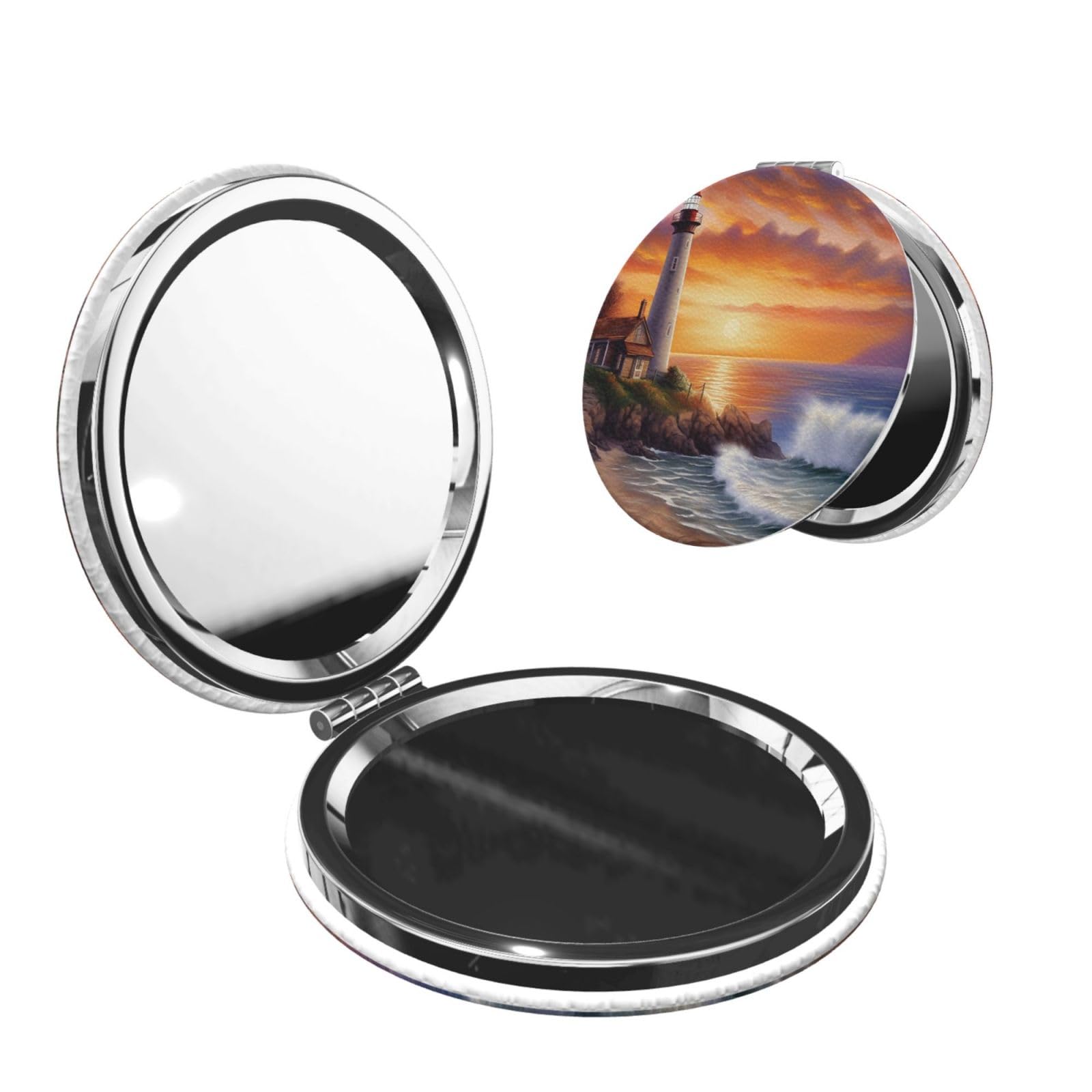 DWVTSLH Lighthouse at Sunset Compact Mirror for Purse, Double-Sided 2X/1X Magnifying Mirror for Women Men, Travel Makeup Mirror for Handbag, Handheld Vanity Mirror for Gift