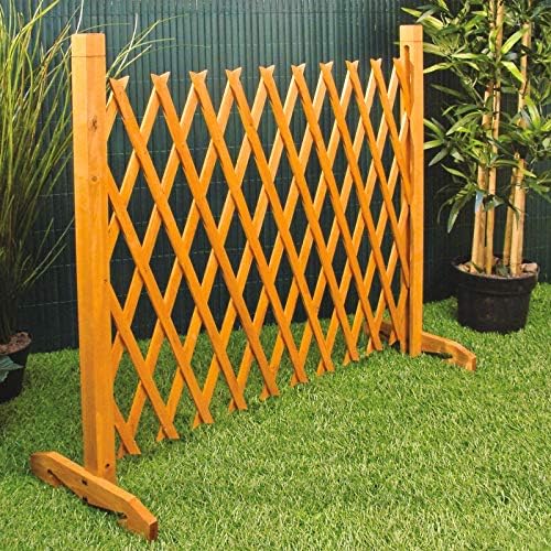 Expanding Garden Fence - Brown Wooden Decorative Lattice Screen Trellis Style Expands to 6'2" Freestanding Wood