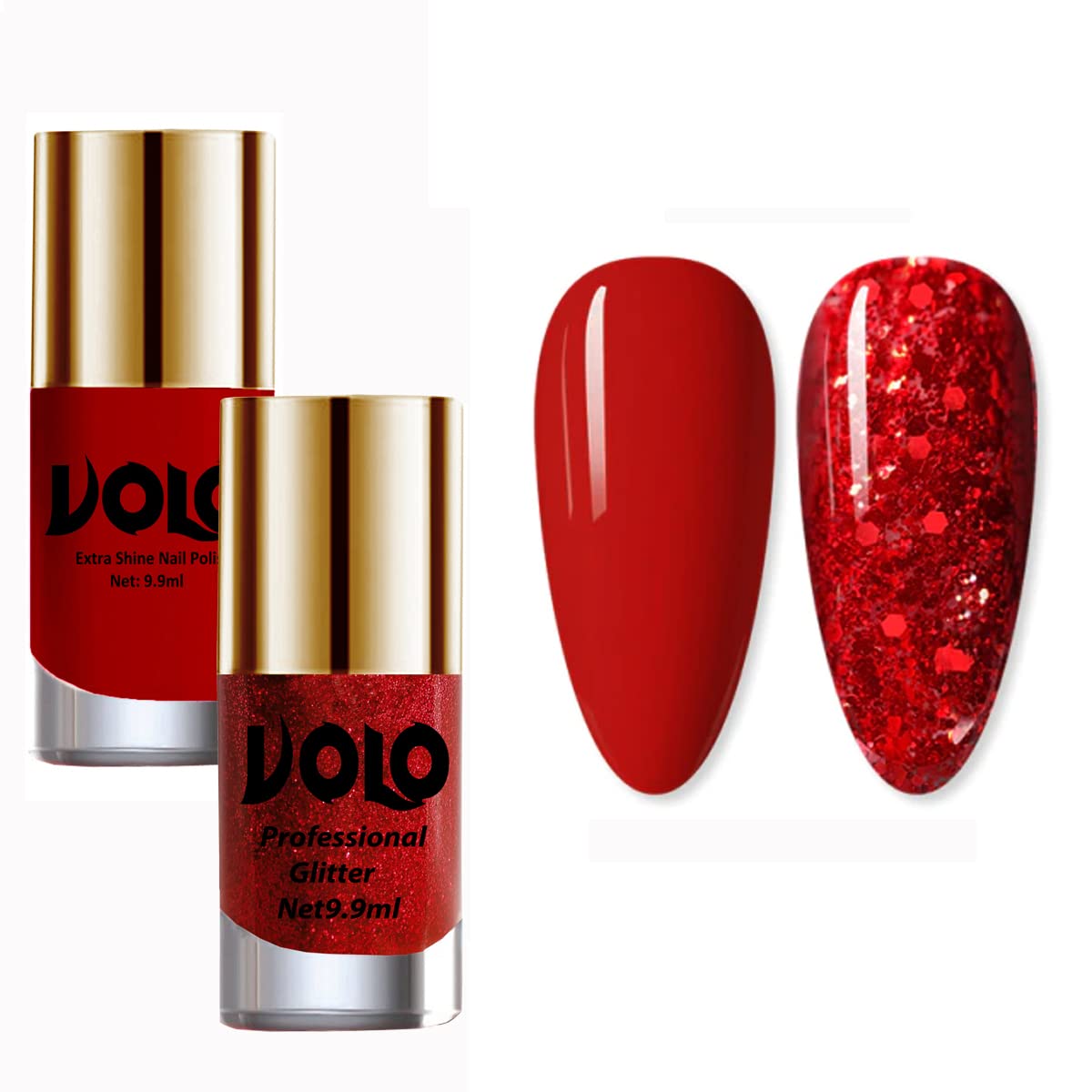 Volo Ultra Lasting Glow Shine Pack of 2 Nail Polish (Red, Red Glitter) 19.8 ml-image-47