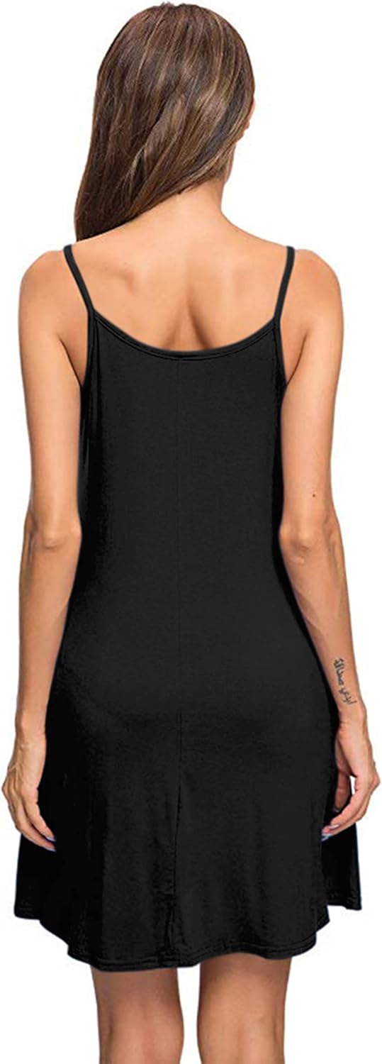 MISFAY Women's Summer Spaghetti Strap Casual Swing Tank Beach Cover Up Dress with Pockets - Image 3