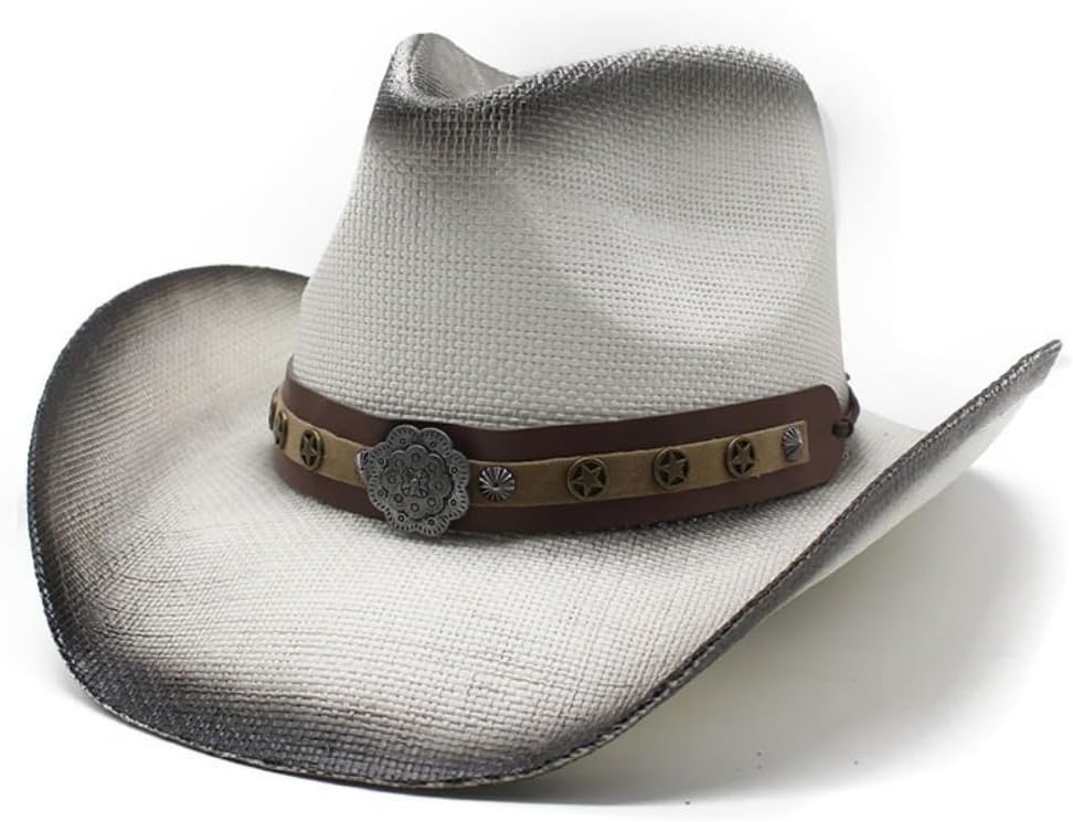 Western Style Cowboy Hat, Distressed Brown, Leather Band with Concho Accent