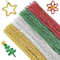 G2PLUS Glitter Pipe Cleaners in 4 Colors, 100PCS Sparkly Pipe Cleaners for Craft, 30CM Christmas Pipe Cleaners, 6mm Glitter Craft Pipe Cleaners for DIY Craft Projects, Christmas Ornament Making