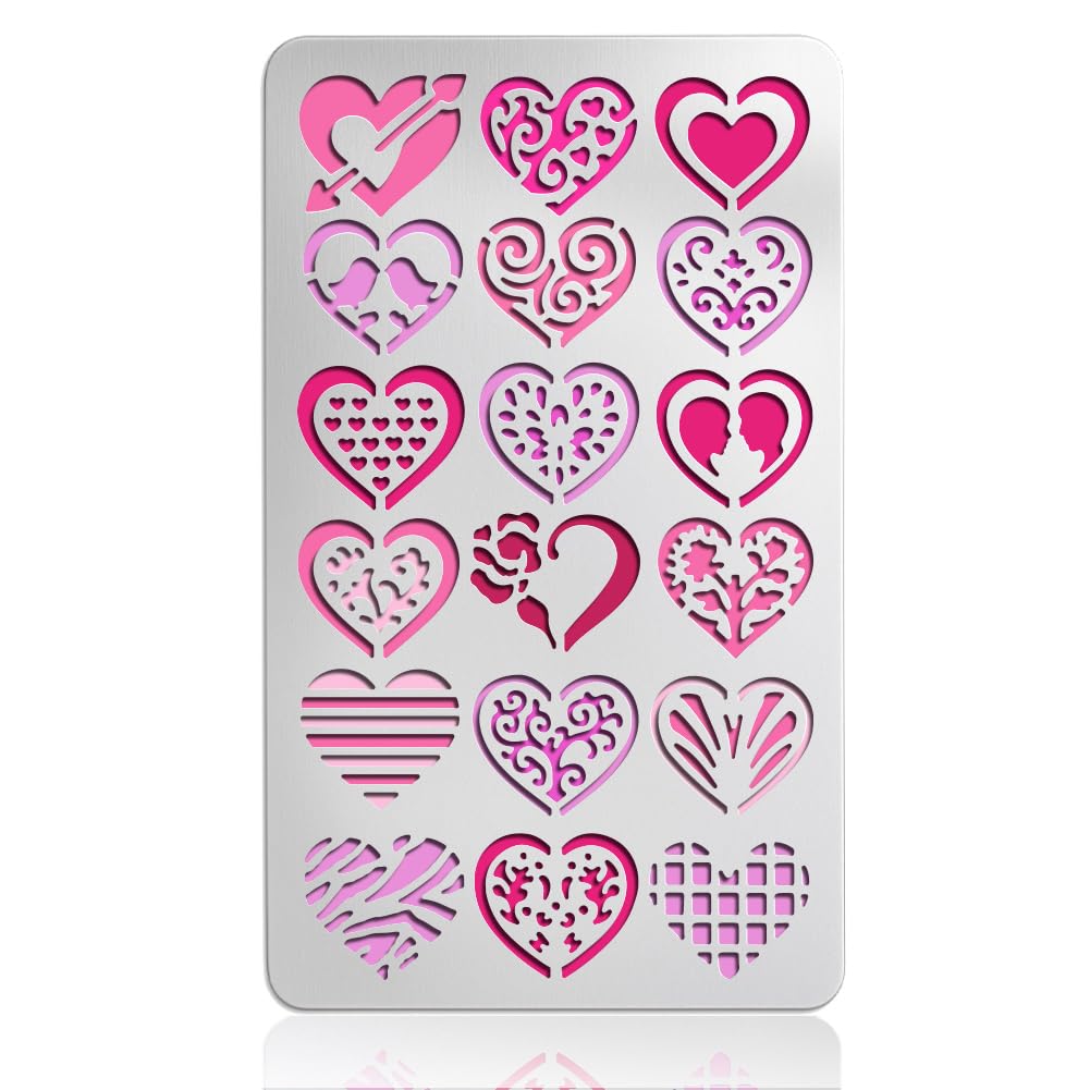 UNICRAFTALE Metal Stencils for Craft Wood Burning Heart Stencil Stainless Steel Reusable Love Template Wood Carving Valentine Template for DIY Scrapbooking Decorative