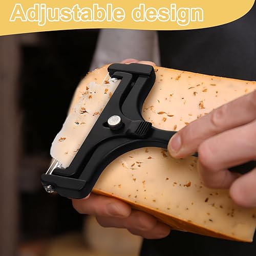Miniatura 6 de Cortador de queso con alambre ajustable para queso de acero inoxidable resistente para queso de bloque semiduro suave (negro)