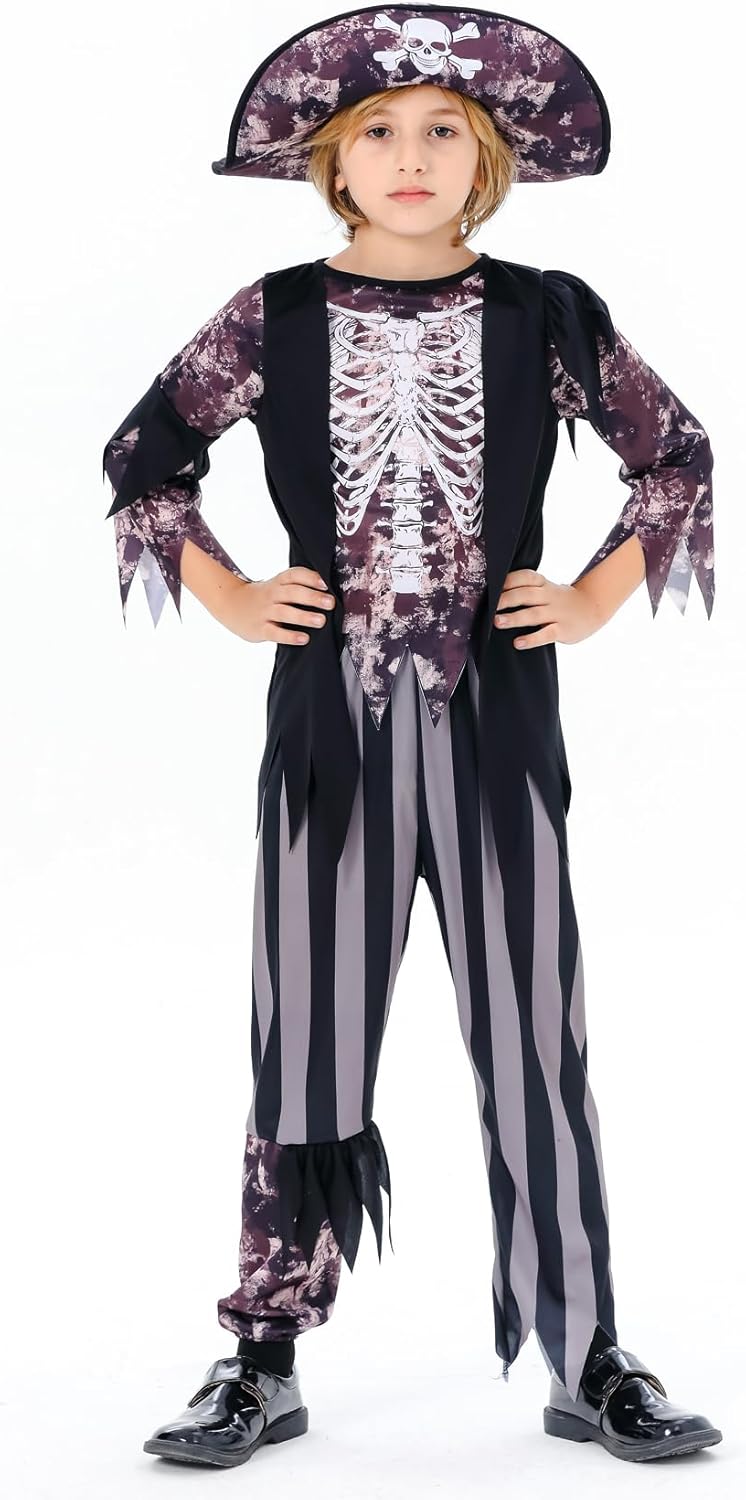 Bpwasxda Kids Pirate Skull Costume Kids Halloween Pirate