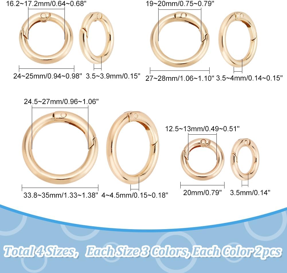 PH PandaHall 24pcs 3 Colors 20/25/28/35mm Spring O Ring Round Carabiner Snap Clip Hook Trigger Spring Keyring Buckle for Keychain Bags Purse Jewelry DIY Craft Making, Light Gold/Platinum/Gunmetal image 2
