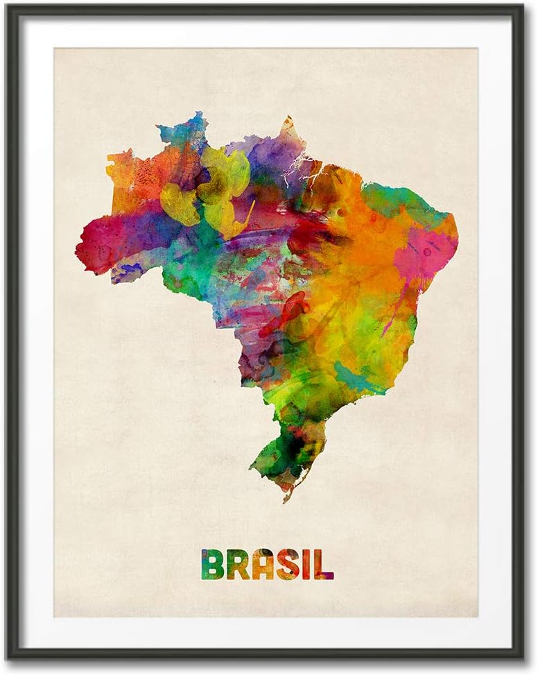 Brazil Watercolor Map art print poster, unframed -493