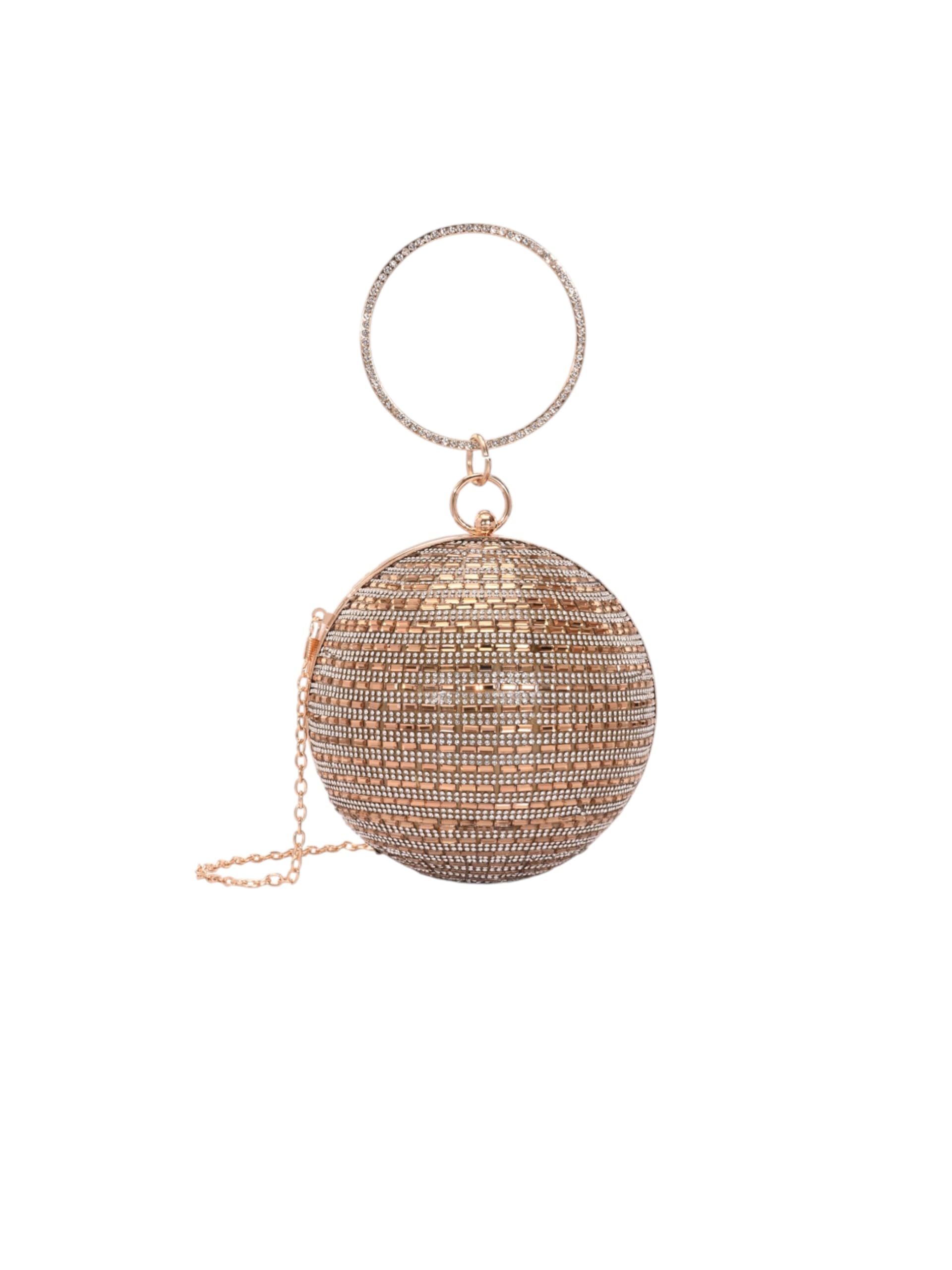 toobacraft TOOBA Handicraft Women's Embellished Beads & Stones Ball Shaped Clutch Bag| Evening Bag, Bridal Purse & Party Handbag | Wedding & Special Occasion Clutch (Gold Stone Chatai Ball)-picture-31