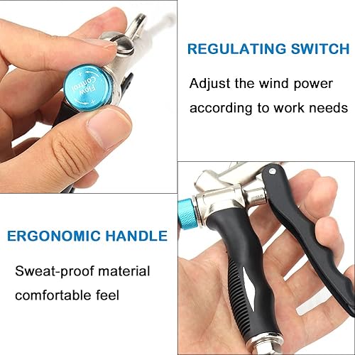 Miniatura 4 de SI FANG Pistola de soplado de aire de 2 vías con flujo de aire ajustable y boquilla extendida desmontable, potente pistola sopladora de compresor de