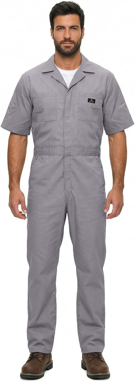 Natural Uniforms Mens Short Sleeve Zip Up Coverall, Stain and Wrinkle Resistant (Grey, Large)
