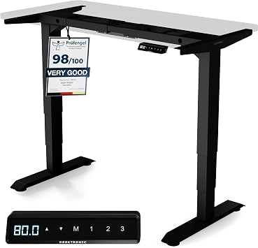 إطار مكتبي قابل للتعديل بارتفاع Desktronic - ارتفاع المكتب كهربائي قابل للتعديل مع محرك مزدوج هادئ وشاشة تعمل باللمس - سعة تحميل عالية - أسود