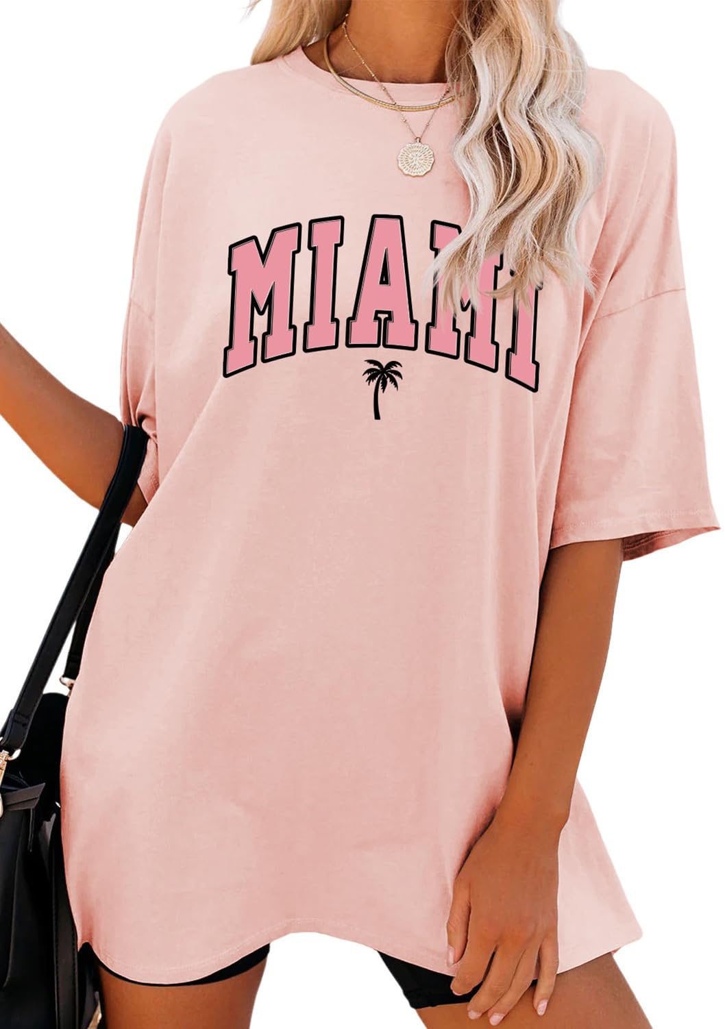 Women Miami Florida Letter Graphic Print Tee Shirt Oversized Short