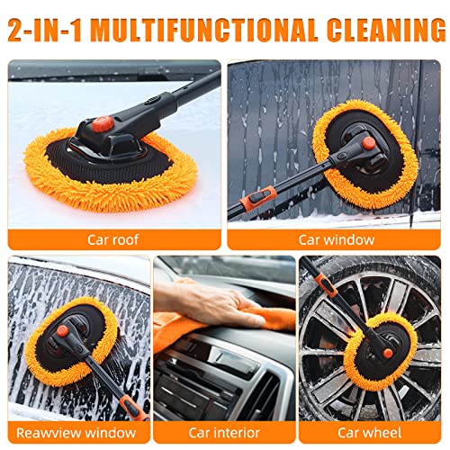Jerbor 2 In 1 Telescopic Car Wash Brush Mop With Long Handle,Car Wash Brush With Long Handle Car Cleaning Supplies For Truck Rv Boat Suv Pickup Bus #TOP1