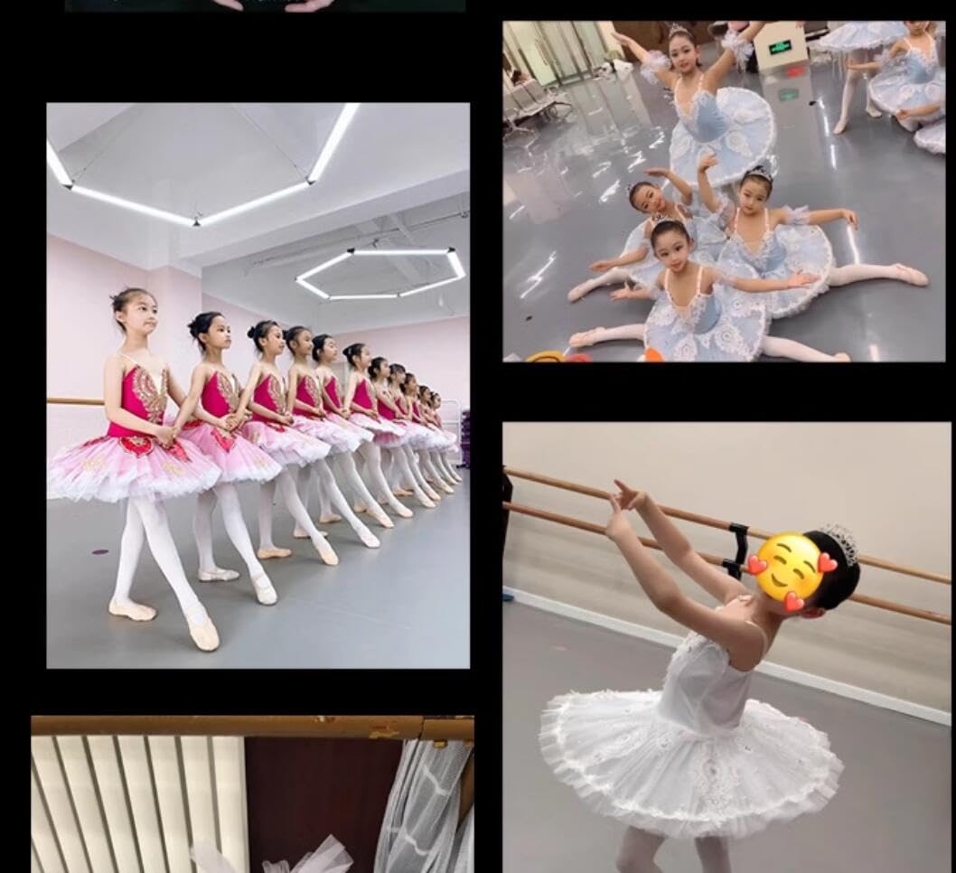 OTMYIGO Tutú de Ballet Profesional para niñas, Plato de panqueque, tutú de Bailarina, Vestido de Fiesta, Traje de competición de Baile de Ballet Infantil