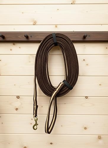 Miniatura 4 de Correa de rienda acolchada suave para caballos de 27 pies con asa en bucle y clip giratorio (marrón/beige)