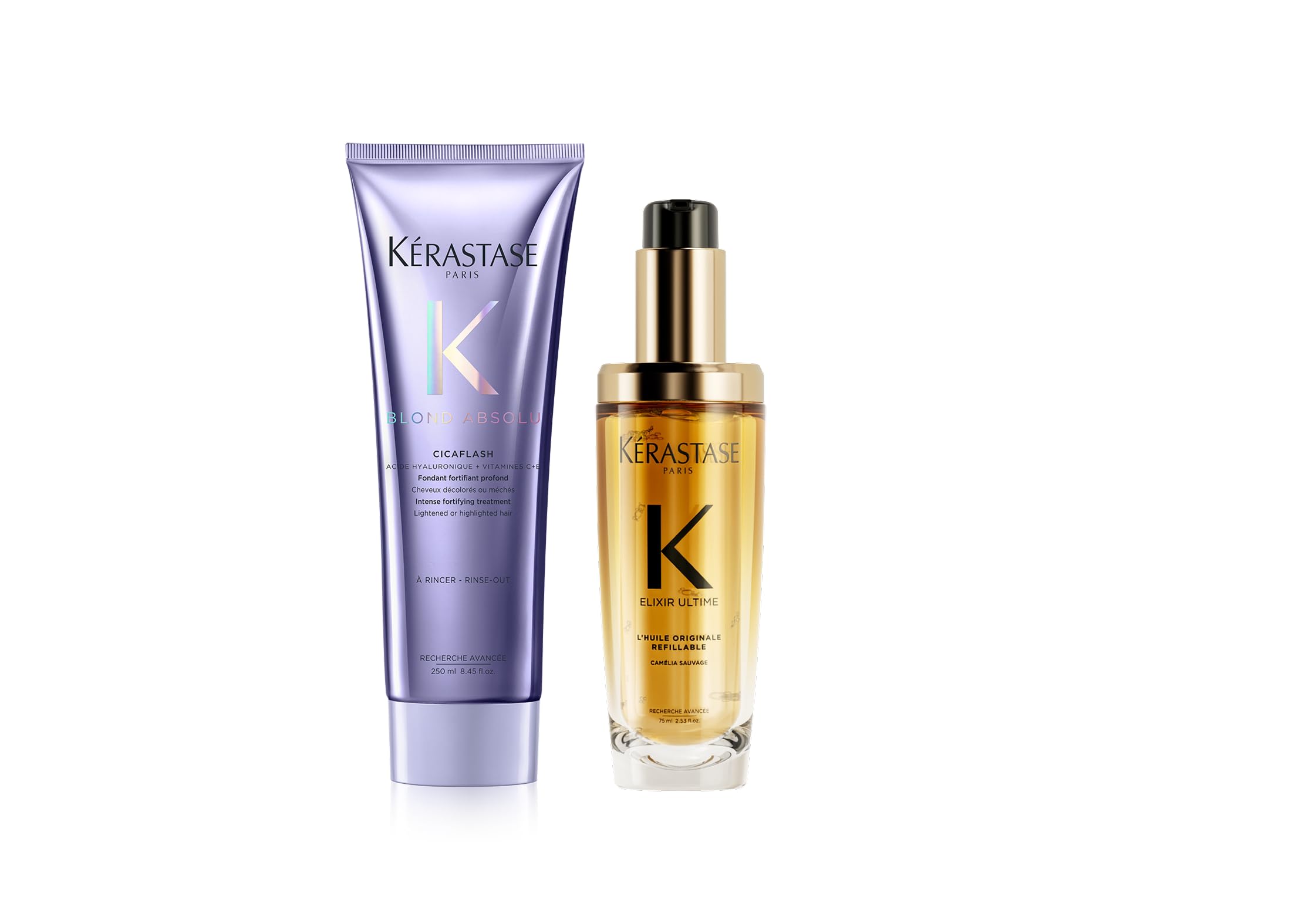 Bundle of Kérastase Elixir Ultime, Huile Originale Recargable, Aceite Capilar Antiencrespamiento, Tratamiento Termo-Protector Sin Aclarado, 75 ml + Kérastase Blond Absolu, Acondicionador Anti Rotura