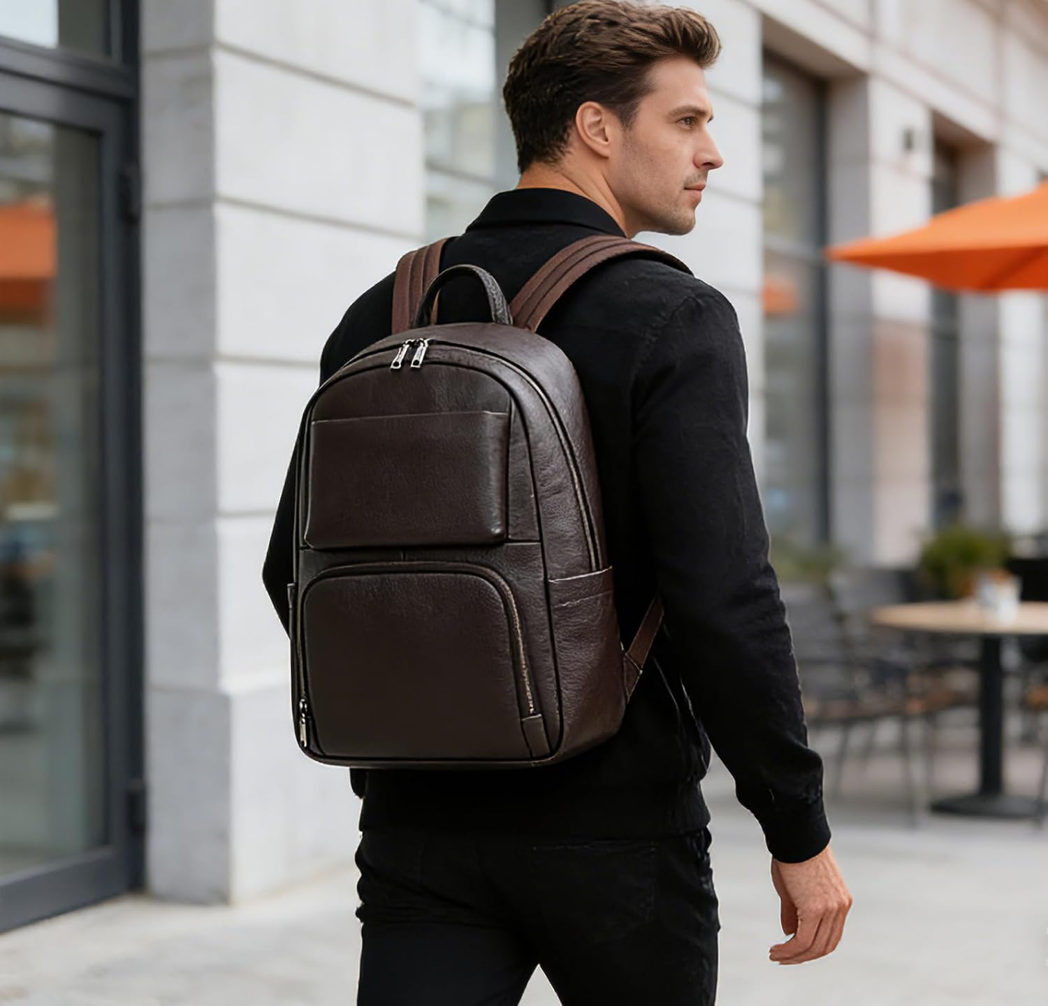 Laptop Leather Travel Backpack For Men Carry On Back Pack For Business Work computer Backpacks Fit 15.6" Laptop