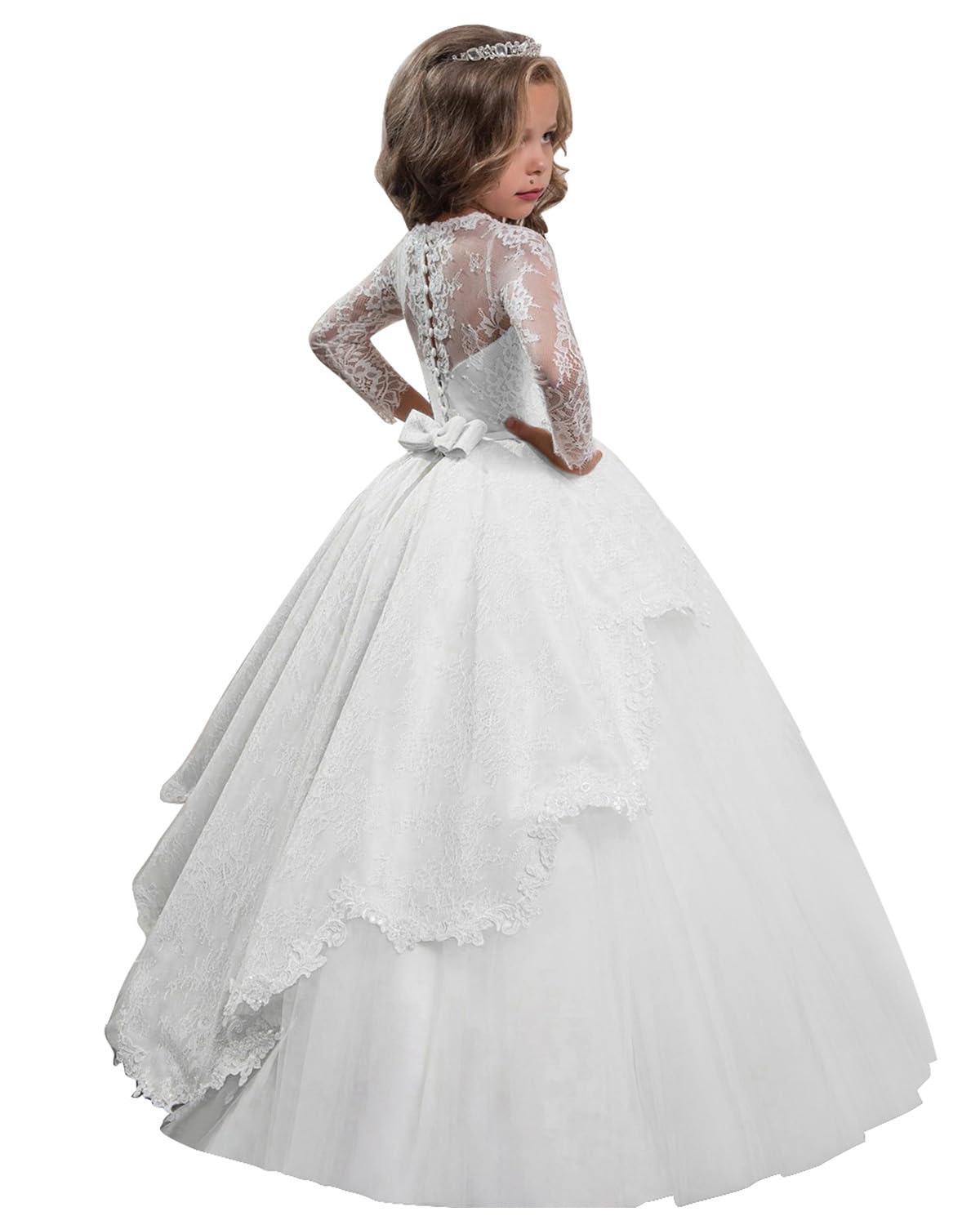 Aibaowedding Prinzessin Lange Mädchen Blumenmädchenkleider Prom Ballkleid | Mädchen Puffy Langes Tüll Hochzeitskleid Ballkleid Kinder Festkleid Kommunionkleid Hochzeit Geburtstag Brautjungfernkleid