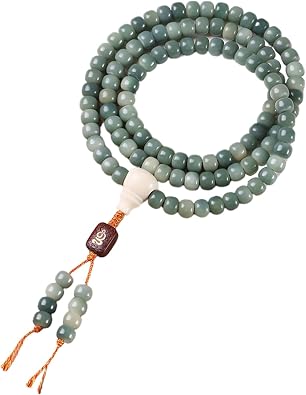 Natural Green Bodhi Seed 108 Mala Beads Bracelet for Women with Buddha Symbol Prayer Beads Meditation Necklace