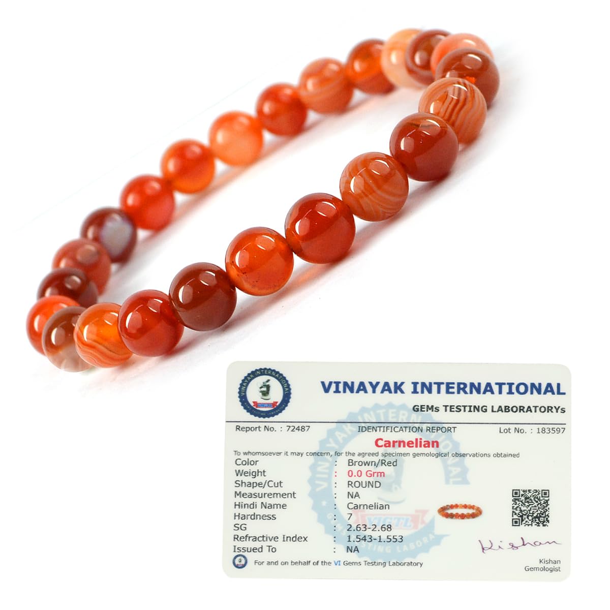Reiki Crystal Products Certified Carnelian Bracelet Natural Crystal Stone 8 Mm Beads Bracelet Round Shape For Reiki Healing And Crystal Healing Stone (Color : Red/Orange, Unisex Adult)