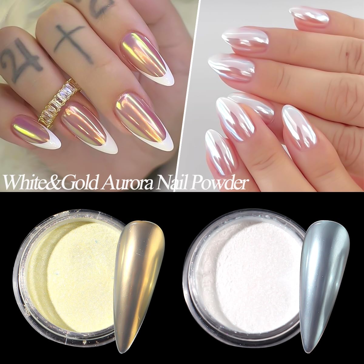10 colores de sirena perla cromada polvo de uñas, polvo iridiscente Aurora efecto espejo metálico pigmento perlado arte uñas brillo polvo kit para esmalte de gel decoración de uñas 5