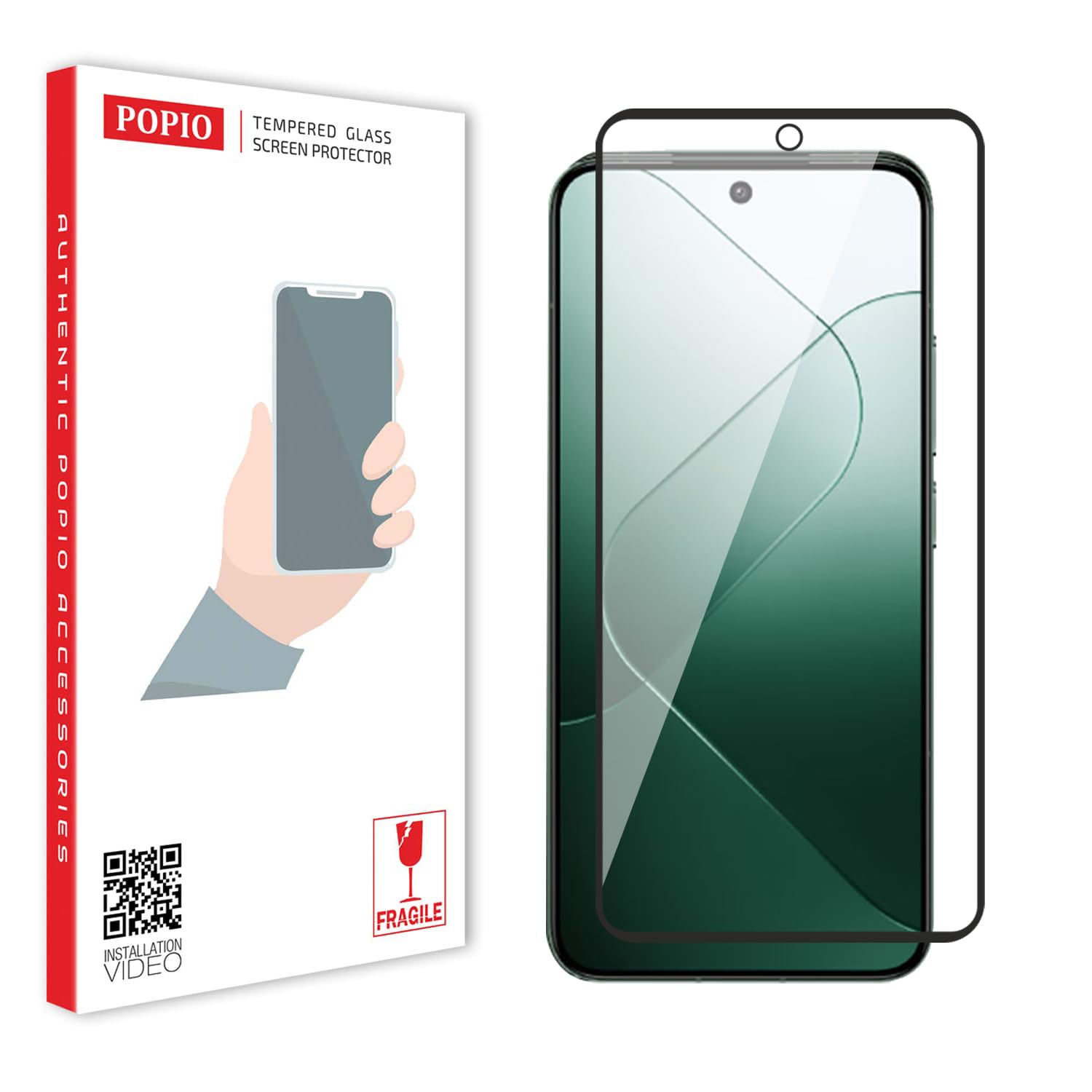 POPIO Cellphone Tempered Glass Screen Protector For Xiaomi 14 (Black) Edge-To-Edge Protector Coverage With Easy Installation Kit
