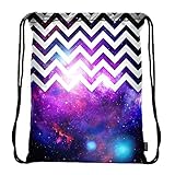 Meffort Inc Lightweight Drawstring Bag Sport Gym Sack Bag Backpack - Chevron Pattern Galaxy