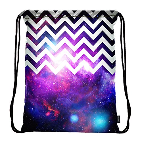 Meffort Inc Lightweight Drawstring Bag Sport Gym Sack Bag Backpack - Chevron Pattern Galaxy