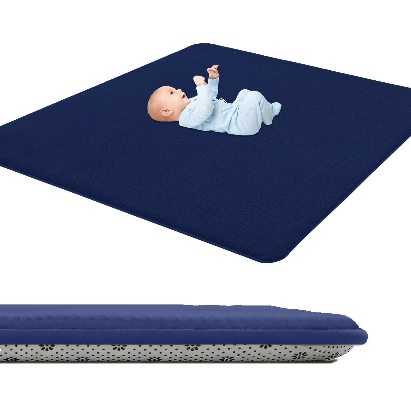 GmyoieqI Baby Crawling Mat 3 cm Thick, Children's play Mat Large Non-Slip 120 x 120 cm Low Pile Nursery Rugs & Carpets for Children's Room Living Room Bedroom Yoga Mat Tatami Playroom Dark Blue
